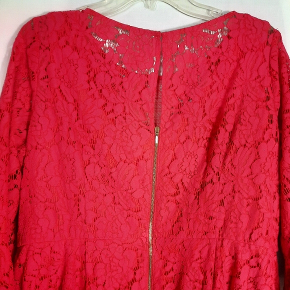 Lane Bryant Women's Lace Dress Bell Sleeve Red Plus Size 16W Zip Back Keyhole - Picture 4 of 9